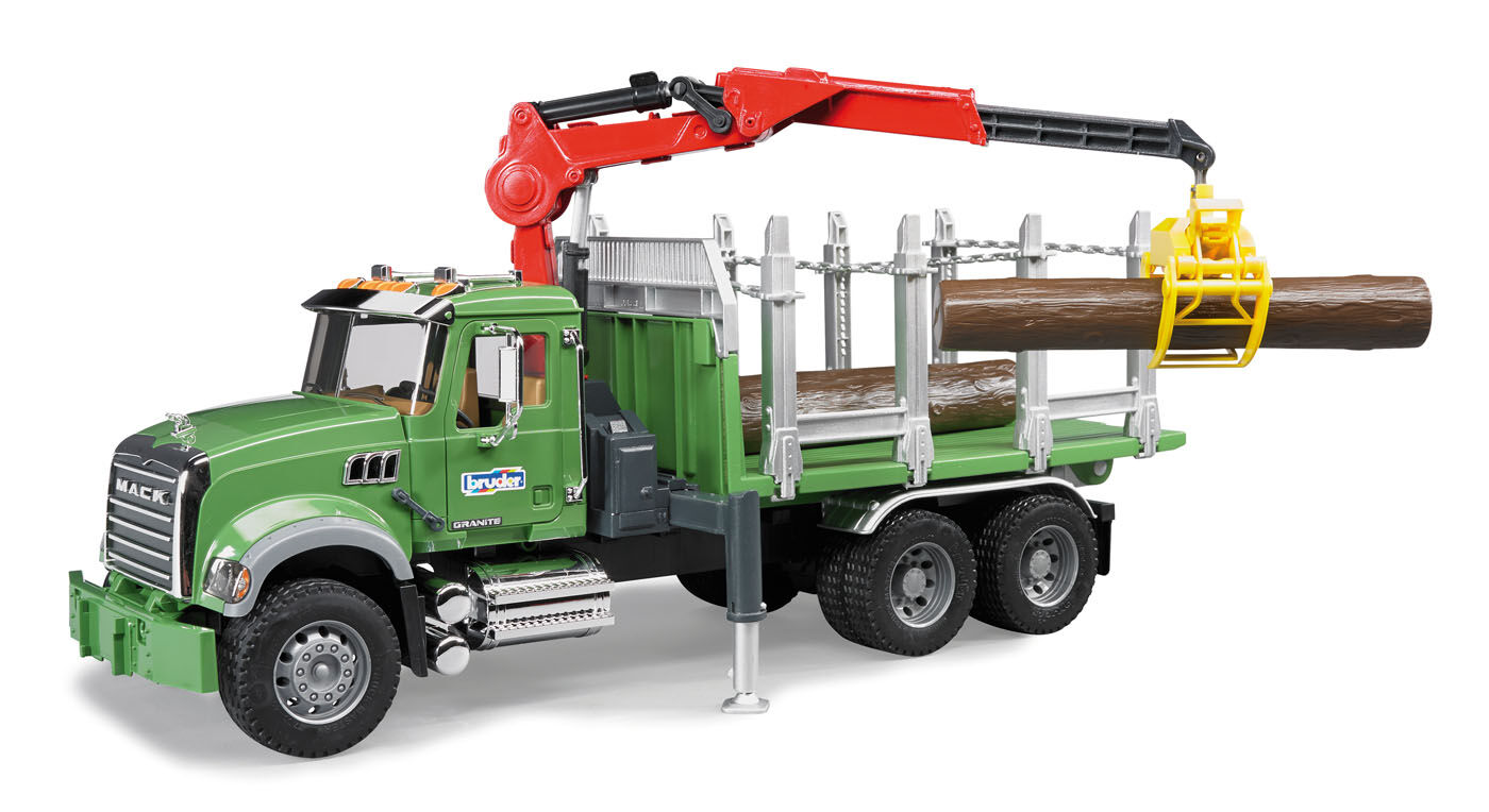 Bruder MACK Granite houttransportwagen met kraan en 3 boomstammen 1:16 - Vrachtwagens & auto's Bruder MACK Granite houttransportwagen met kraan en 3 boomstammen 1:16 - Vrachtwagens & auto's