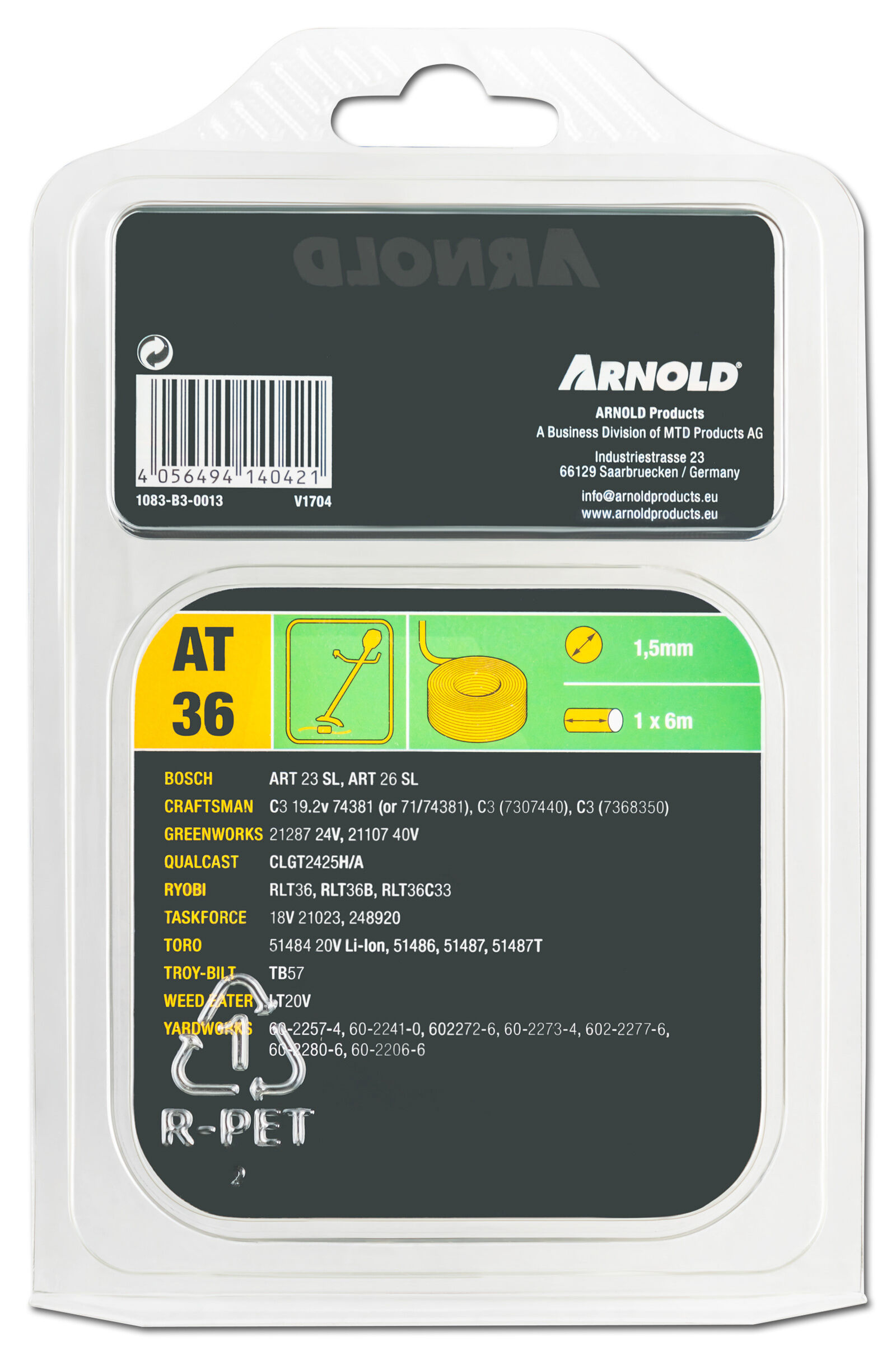 Arnold AT36 1.5mmx6m - Trimmerspoel - 9 Meter - 600 cm
