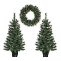 Black Box Trees 2 kunstkerstbomen & Krans LED - Kunstkerstboomset - Groen - 85 - 90 cm