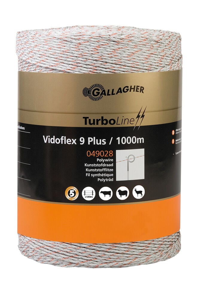 Gallagher Vidoflex 9 - Schrikdraad - 26.5 cm - 1000 Meter - Wit - 20.5 cm - 100000 cm
