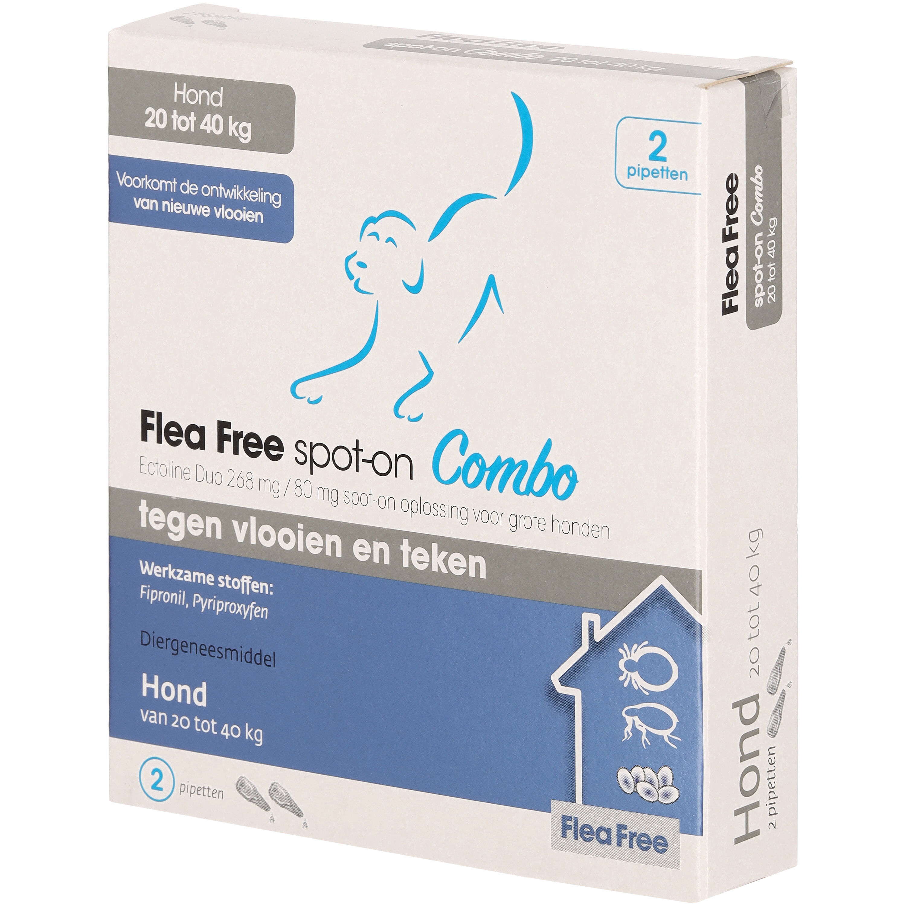 Flea Free Spot-On Combo - Pipetten - Anti vlooien en teken Hond - 2 Stuks - L
