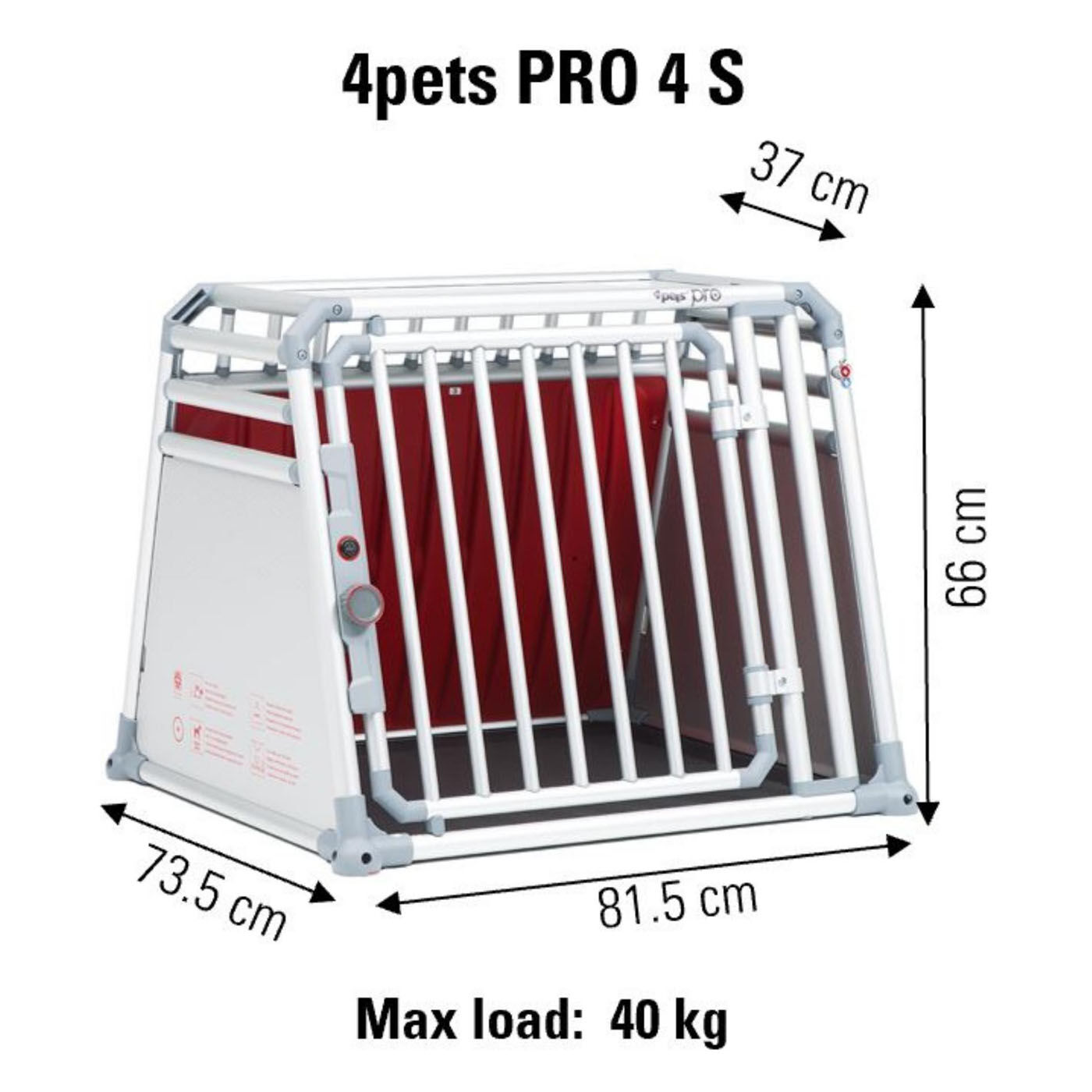 4Pets Pro 4 - Autobench Hond - chroom - 66x81.5x73.5 cm - S