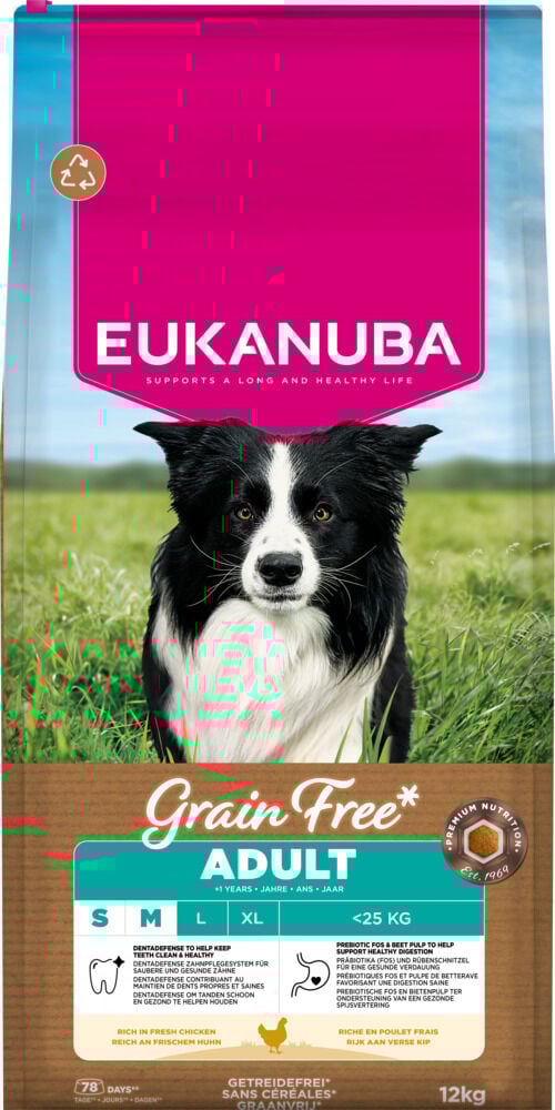 Eukanuba Adult S/M Graanvrij - Hondenvoer - 12 Kilogram - Kip Eukanuba Adult S/M Graanvrij - Hondenvoer - 12 Kilogram - Kip