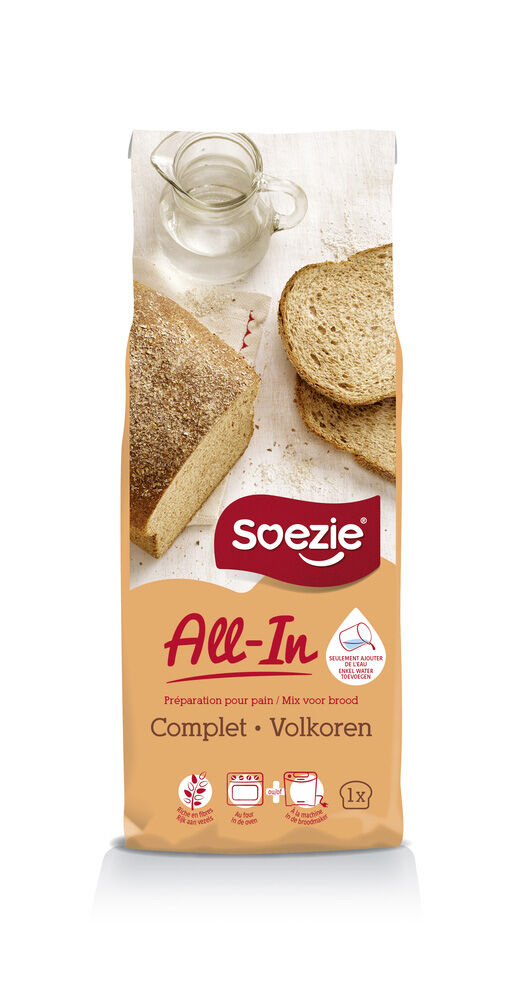 Soezie All-in-mix Volkorenbrood - Broodmeel - 0.5 Kilogram Soezie All-in-mix Volkorenbrood - Broodmeel - 0.5 Kilogram