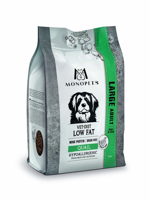 Monopets Large Vet-Diet Low Hypoallergeen Monoprotein - Hondenvoer - 2 Kilogram - kwartel Monopets Large Vet-Diet Low Hypoallergeen Monoprotein - Hondenvoer - 2 Kilogram - kwartel