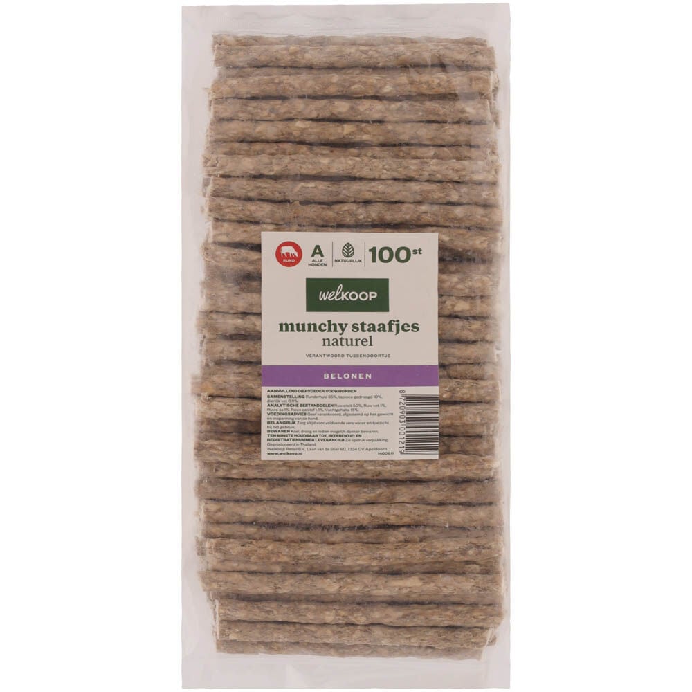 Welkoop - Munchy Staafjes - Naturel - 100 Stuks - rund Welkoop - Munchy Staafjes - Naturel - 100 Stuks - rund