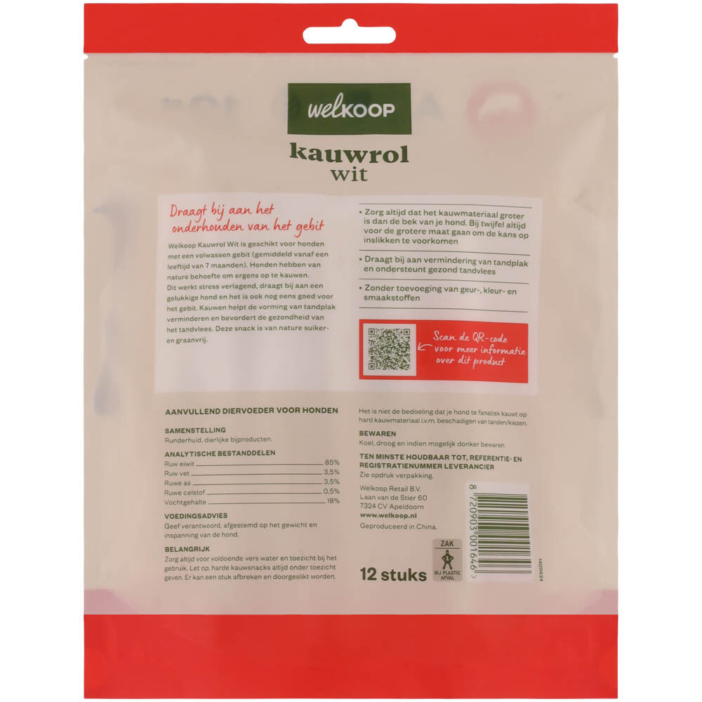 Welkoop - Kauwrol - Wit - 12 Stuks - rund