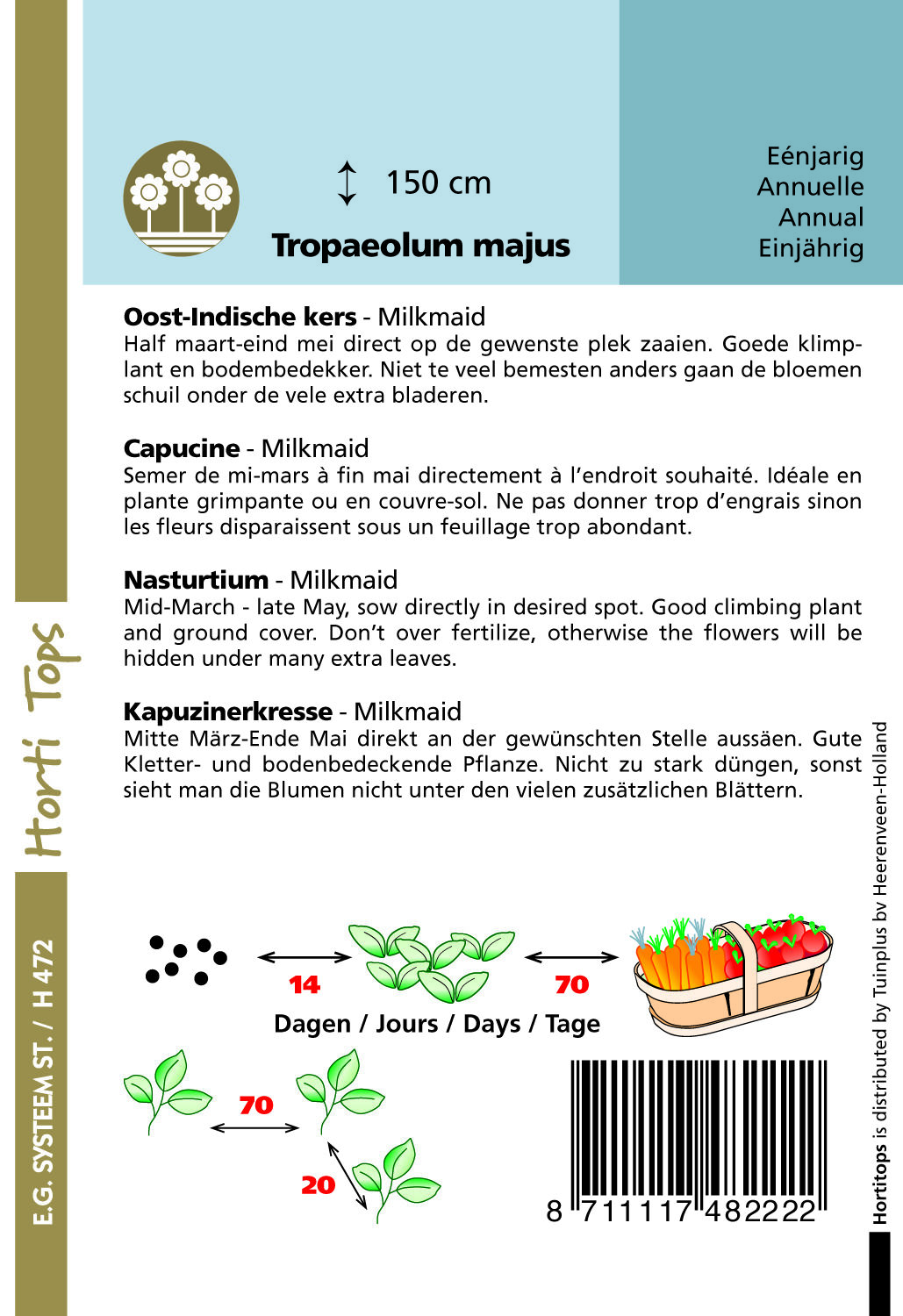 Hortitops Oost-indische kers Milkmaid Tropaeolum majus - Bloemzaden