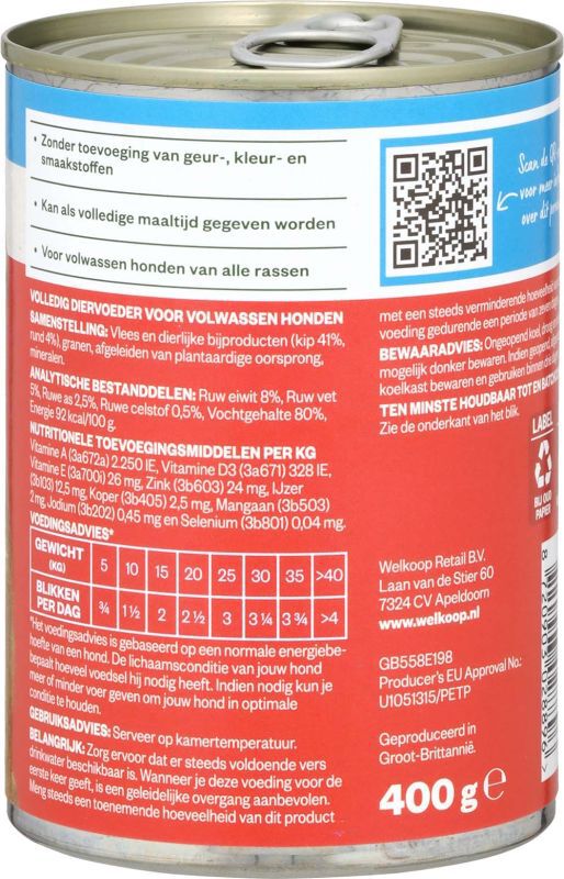 Welkoop Brokken in gelei - Hondenvoer - 400 Gram - Rund/Kip