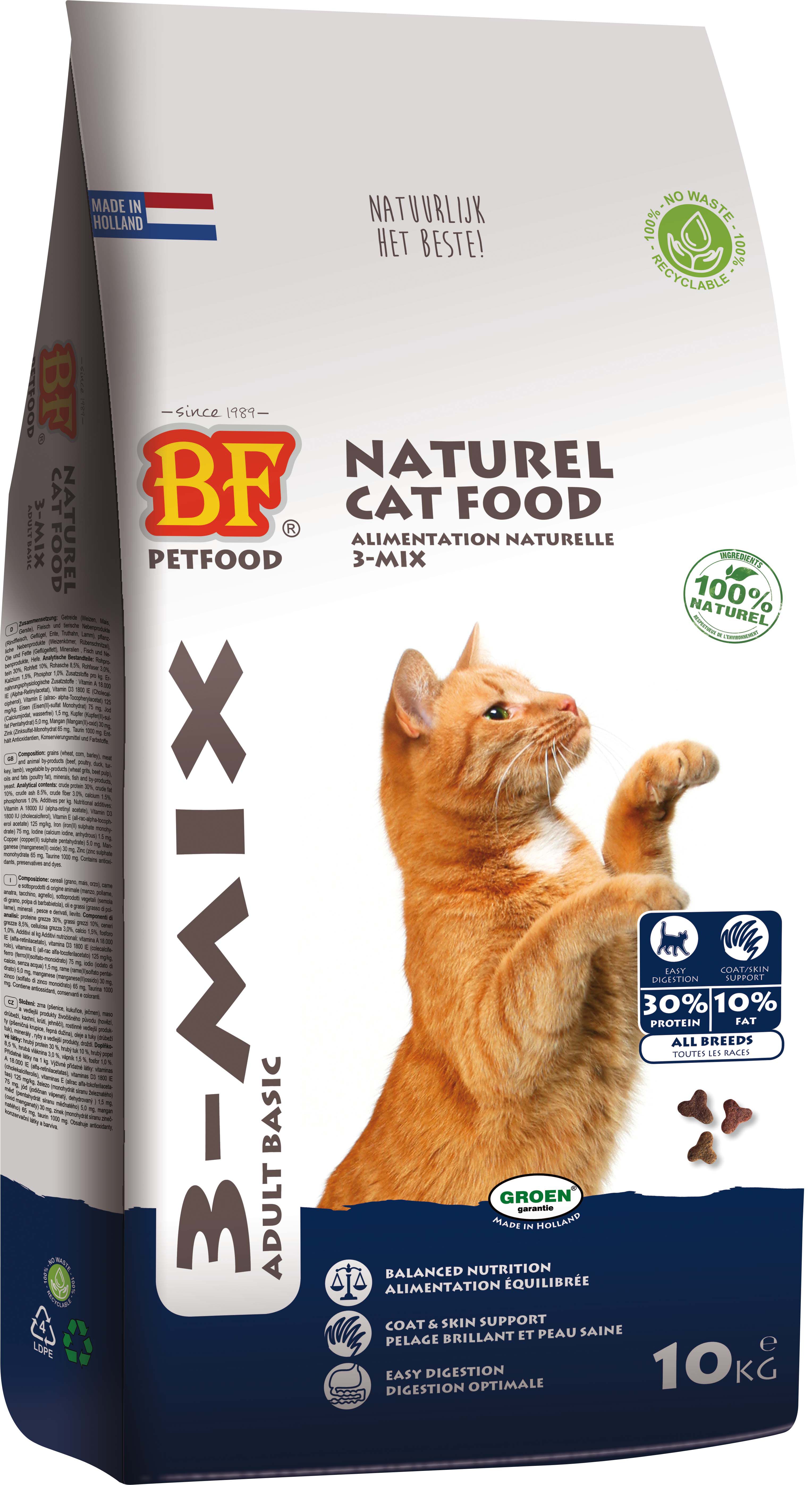 BF Petfood 3-Mix - Kattenvoer - 10 Kilogram - rund, kip BF Petfood 3-Mix - Kattenvoer - 10 Kilogram - rund, kip