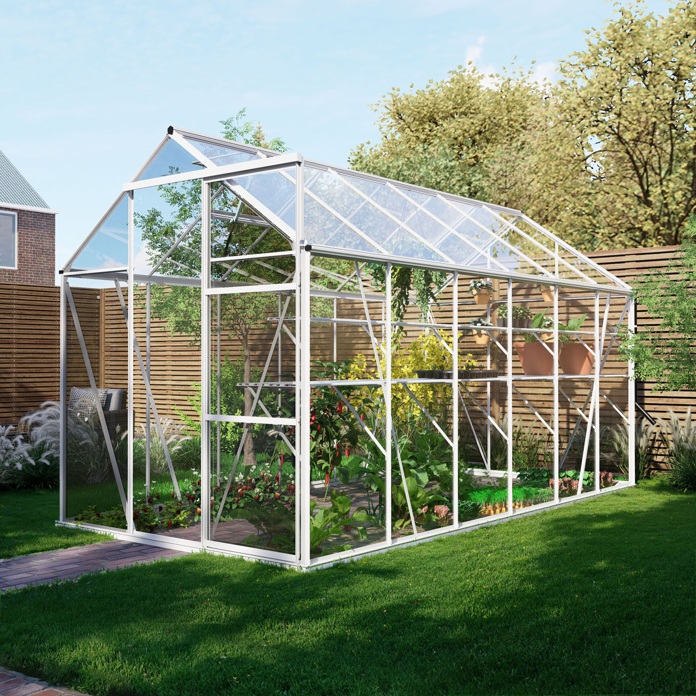 Royal Well Kate IV Full Options - Tuinkas - Wit - 217x192x375 cm - Veiligheidsglas Royal Well Kate IV Full Options - Tuinkas - Wit - 217x192x375 cm - Veiligheidsglas