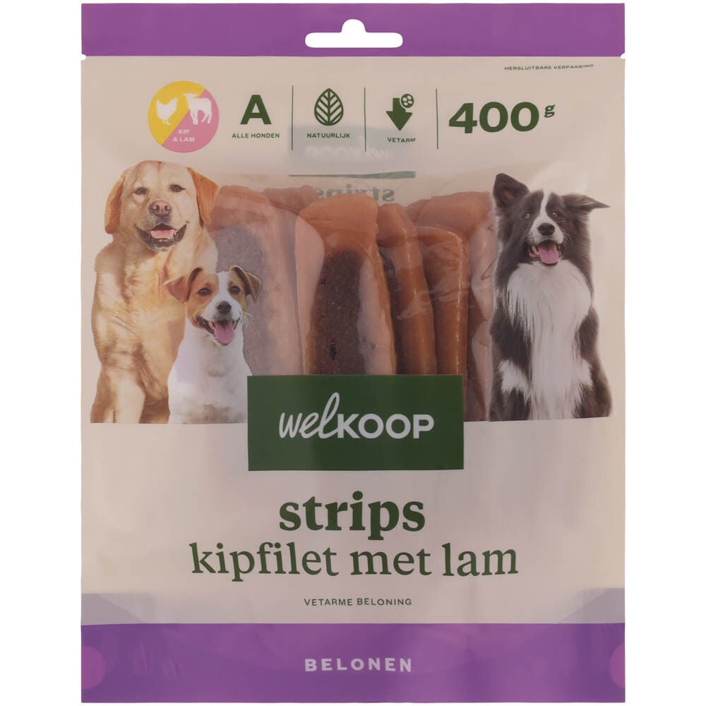 Welkoop - Strips - 400 Gram - lam, kip Welkoop - Strips - 400 Gram - lam, kip