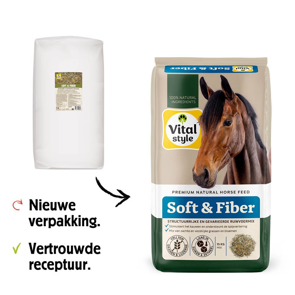 Vitalstyle Soft & Fiber Ruwvoermix - Paardenvoer - 15 Kilogram - Zak