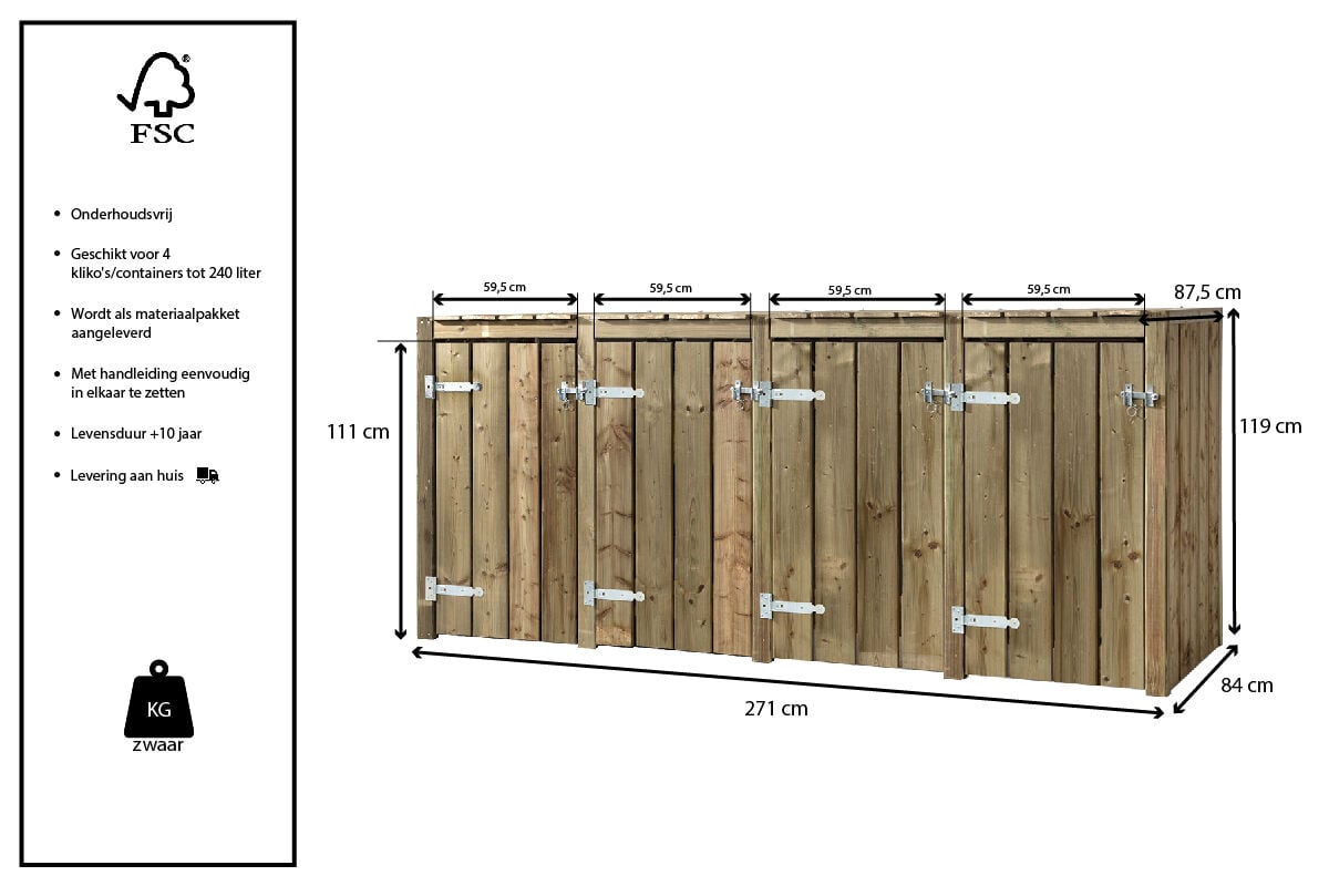 Volente 4 Dubbel Kees - Containerombouw - 119x271x87.5 cm