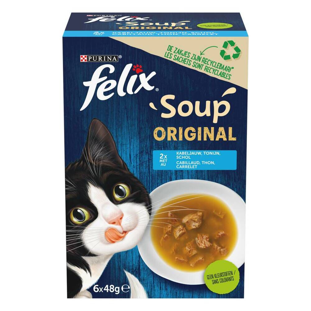 Felix Soup Original - Kattenvoer - 6x48 gram - 48 Gram - tonijn, vis, kabeljauw