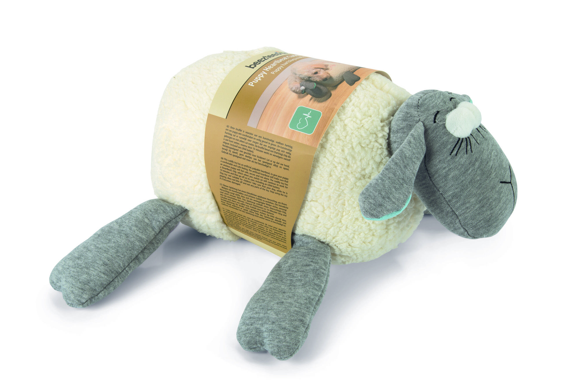 Beeztees Schaap - Knuffel met hartslag - Puppyspeelgoed - Grijs Wit - 14x36x25 cm