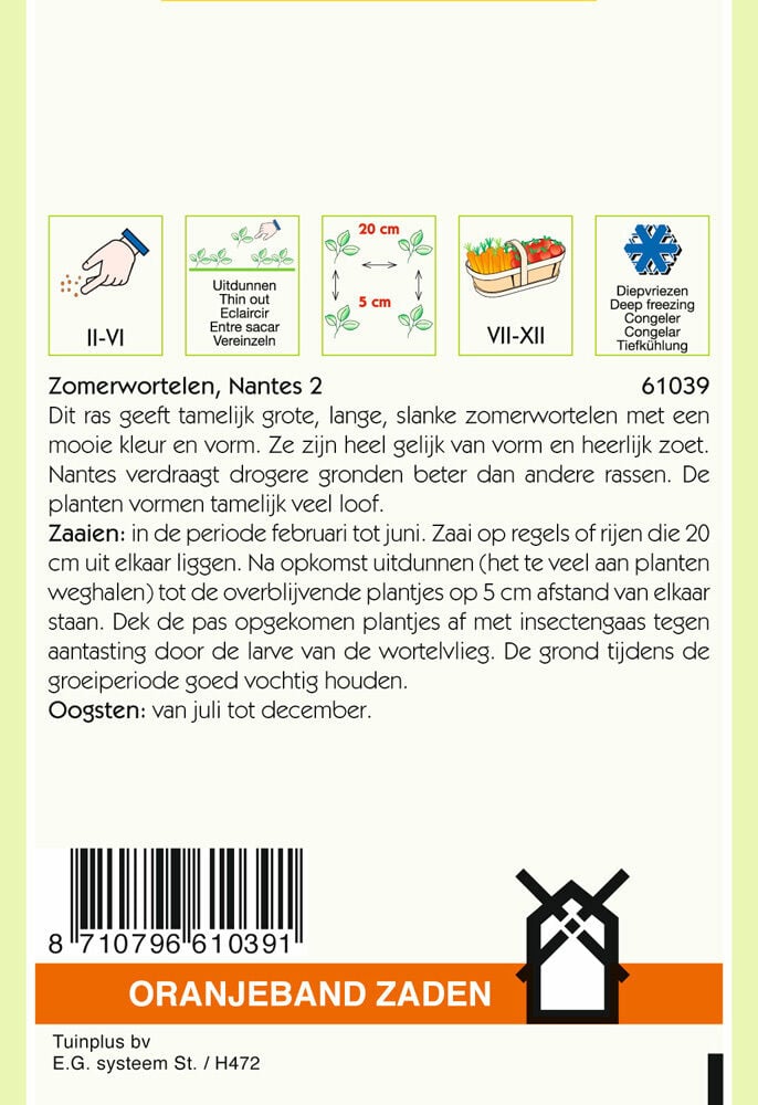 Oranjeband zaden Zomerwortelen Nantes 2 - Groentezaden