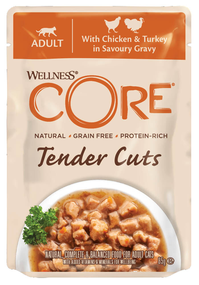 Wellness Core Tender Cuts - Kattenvoer - 85 Gram - kalkoen, kip Wellness Core Tender Cuts - Kattenvoer - 85 Gram - kalkoen, kip
