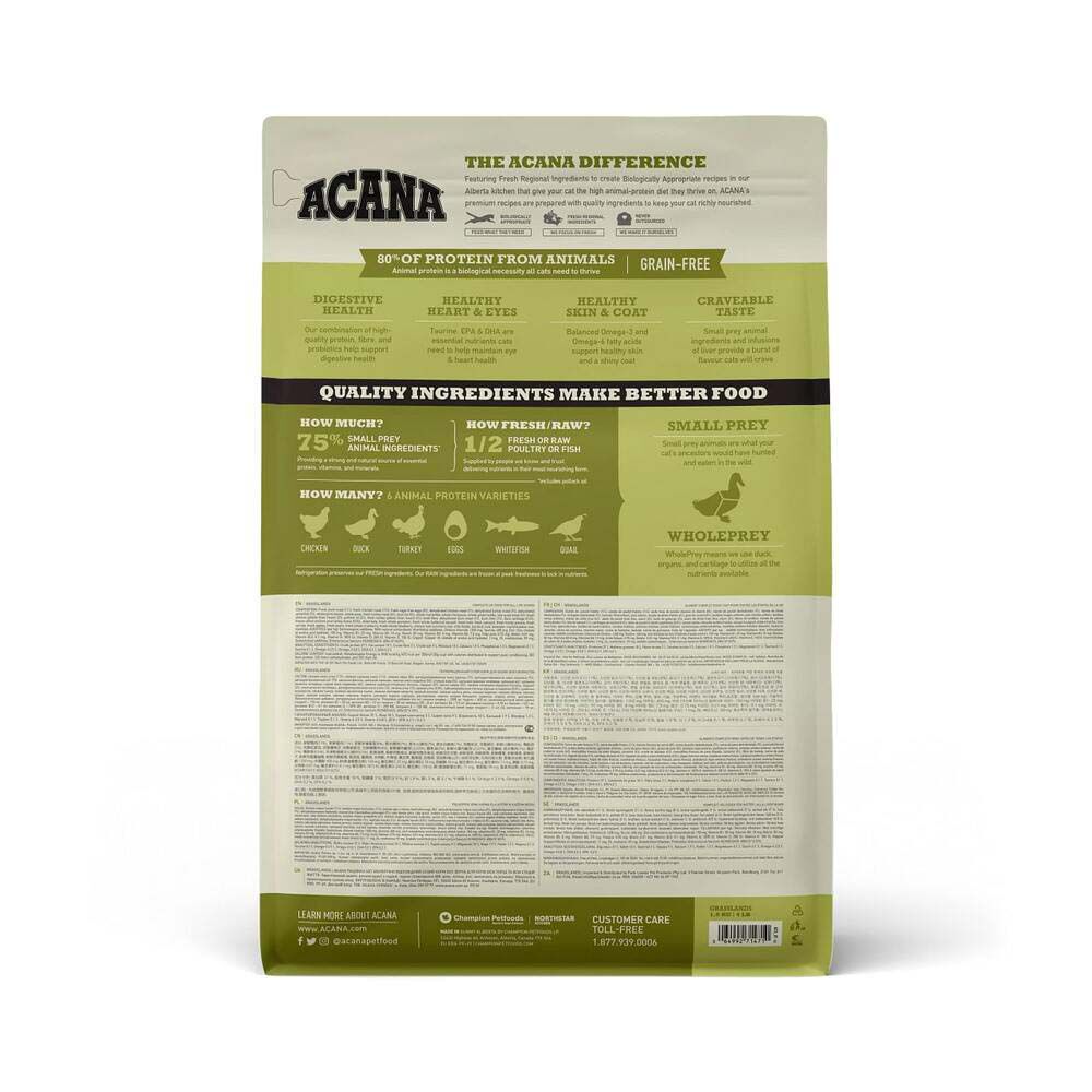 Acana Grasslands Cat - Kattenvoer - 1.8 Kilogram - kip, kalkoen, eend