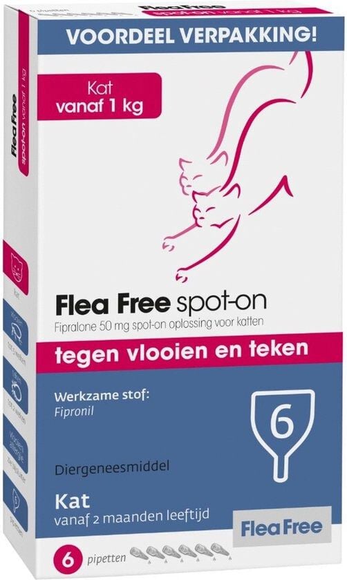 Flea Free Spot-On - Tegen vlooien en teken - 6 Stuks Flea Free Spot-On - Tegen vlooien en teken - 6 Stuks