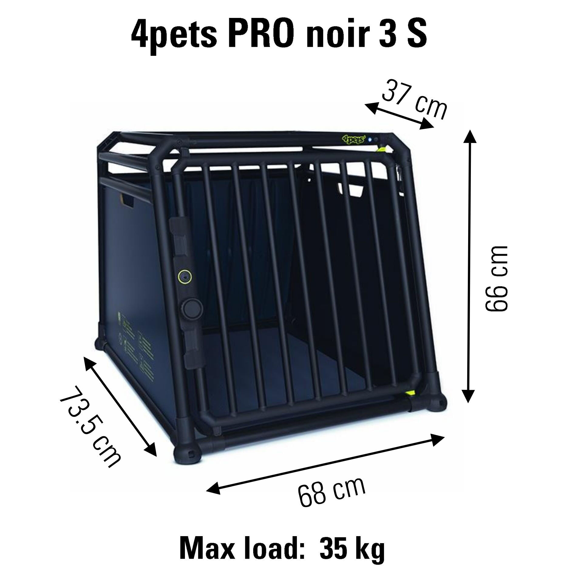 4Pets Pro Noir 3 - Autobench Hond - Zwart - 8873.5x8568x66 cm - S