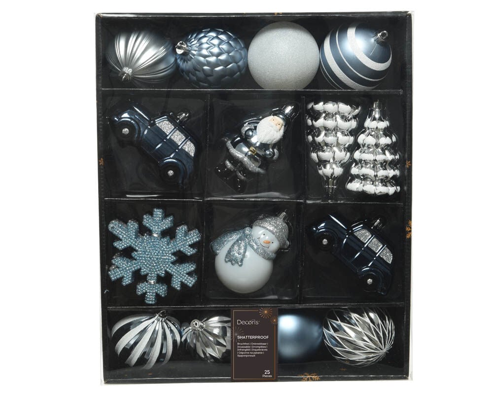 Decoris - Kerstballen mix - Zilver blauw Decoris - Kerstballen mix - Zilver blauw
