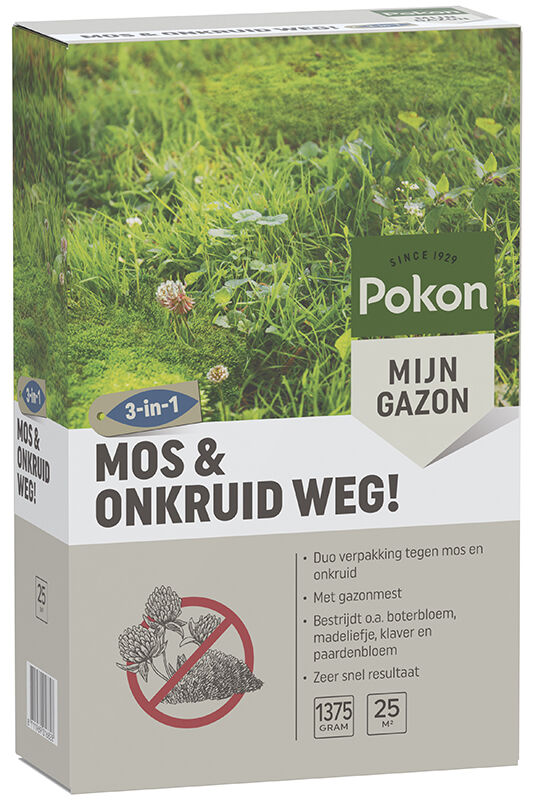 POKON Mos en Onkruid weg - Gazonmeststof - 25 m2 - 1375 Gram