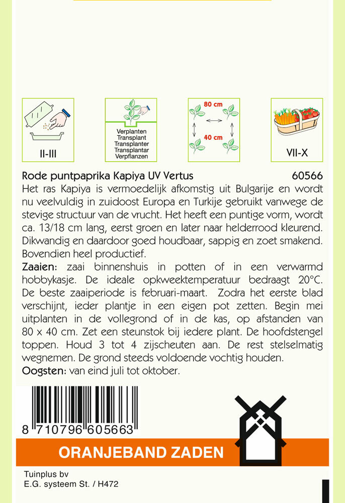 Oranjeband zaden Paprika Rode Punt Kapiya - Groentezaden