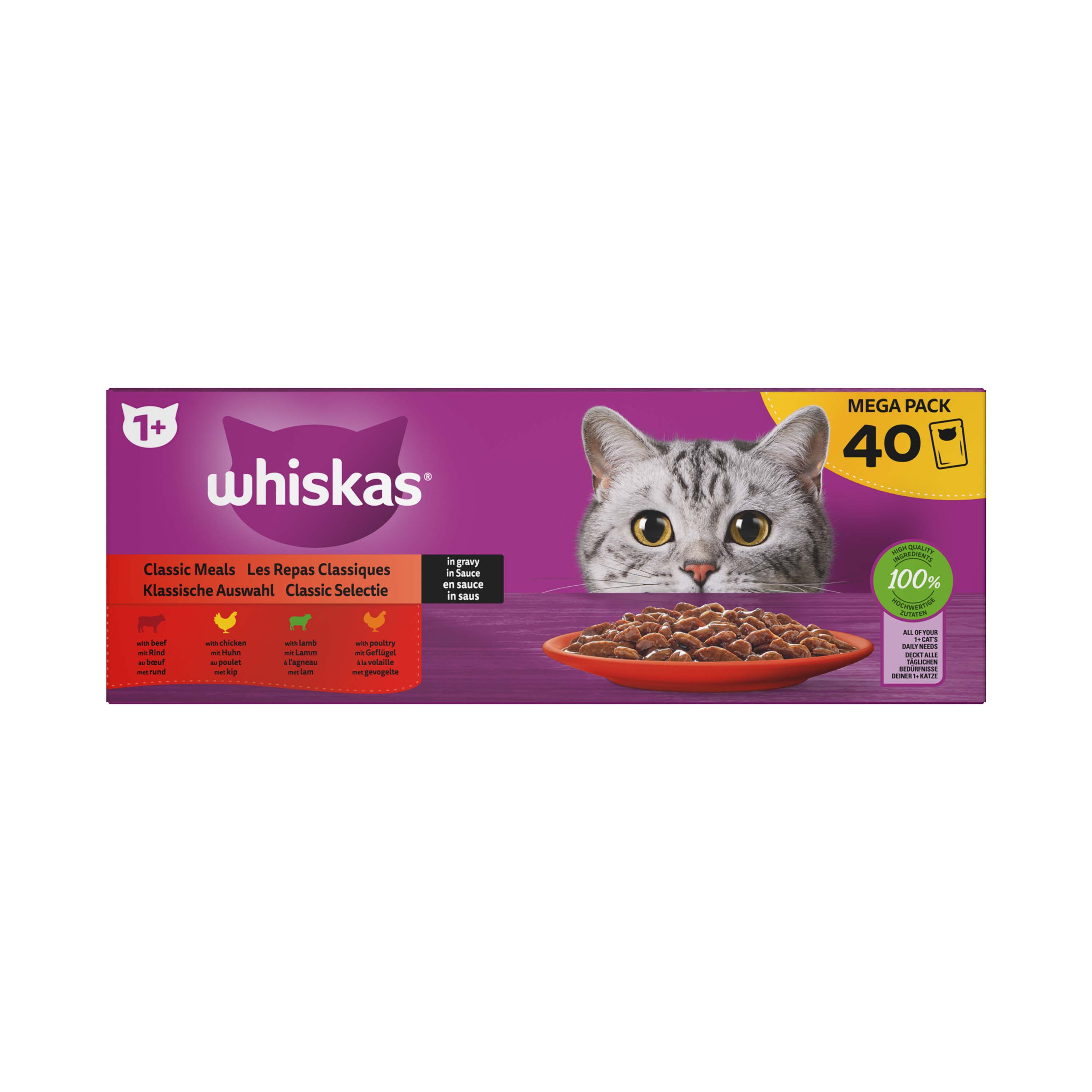 Whiskas 1+ Classic Selectie - Kattenvoer - 40x85 gram - 3400 Gram - saus Whiskas 1+ Classic Selectie - Kattenvoer - 40x85 gram - 3400 Gram - saus