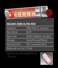 Eurom Ultra 2000 RCD - Hangende terrasverwarmer - Grijs - 2000 W