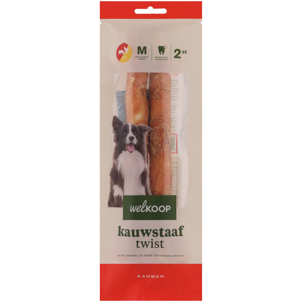 Welkoop - Kauwstaaf Twist - Extra Kipsmaak - 2 Stuks - Kip - M Welkoop - Kauwstaaf Twist - Extra Kipsmaak - 2 Stuks - Kip - M