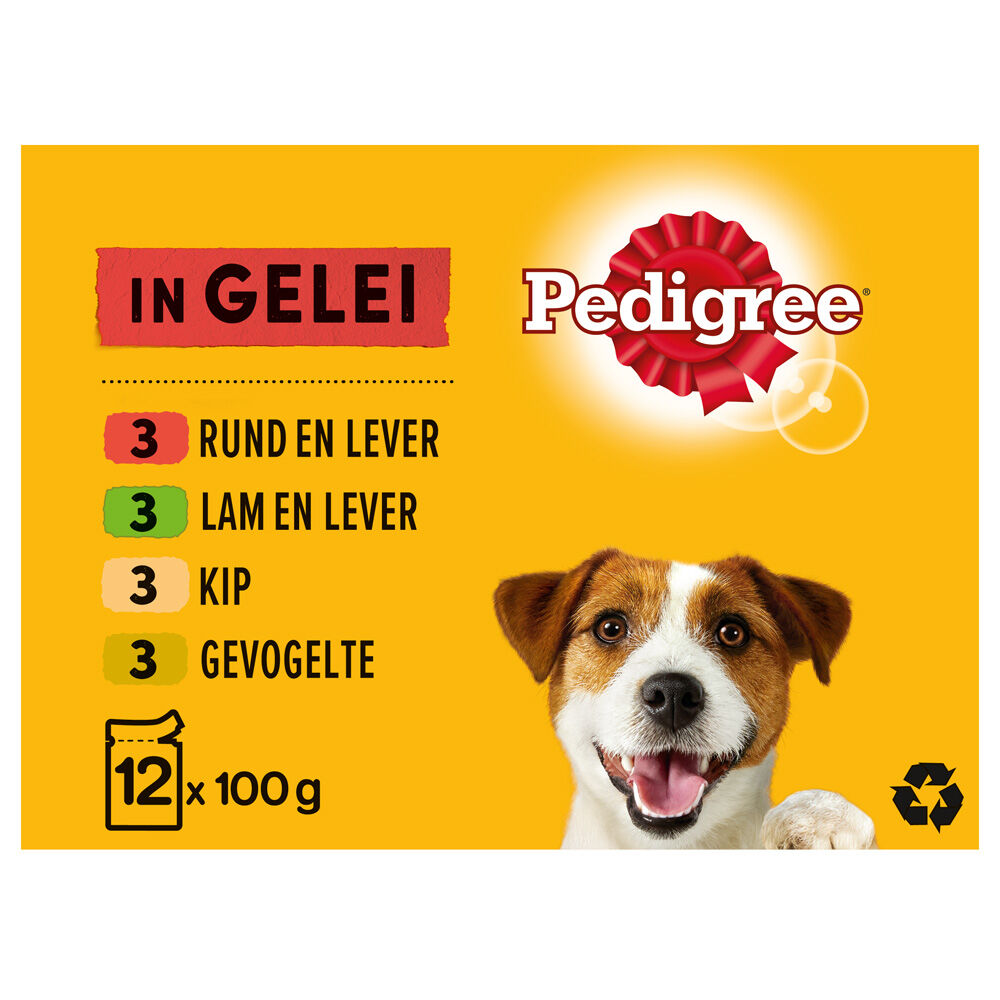 Pedigree in Gelei - Hondenvoer - 12 stuks - 1020 Gram - kip, lam, rund Pedigree in Gelei - Hondenvoer - 12 stuks - 1020 Gram - kip, lam, rund