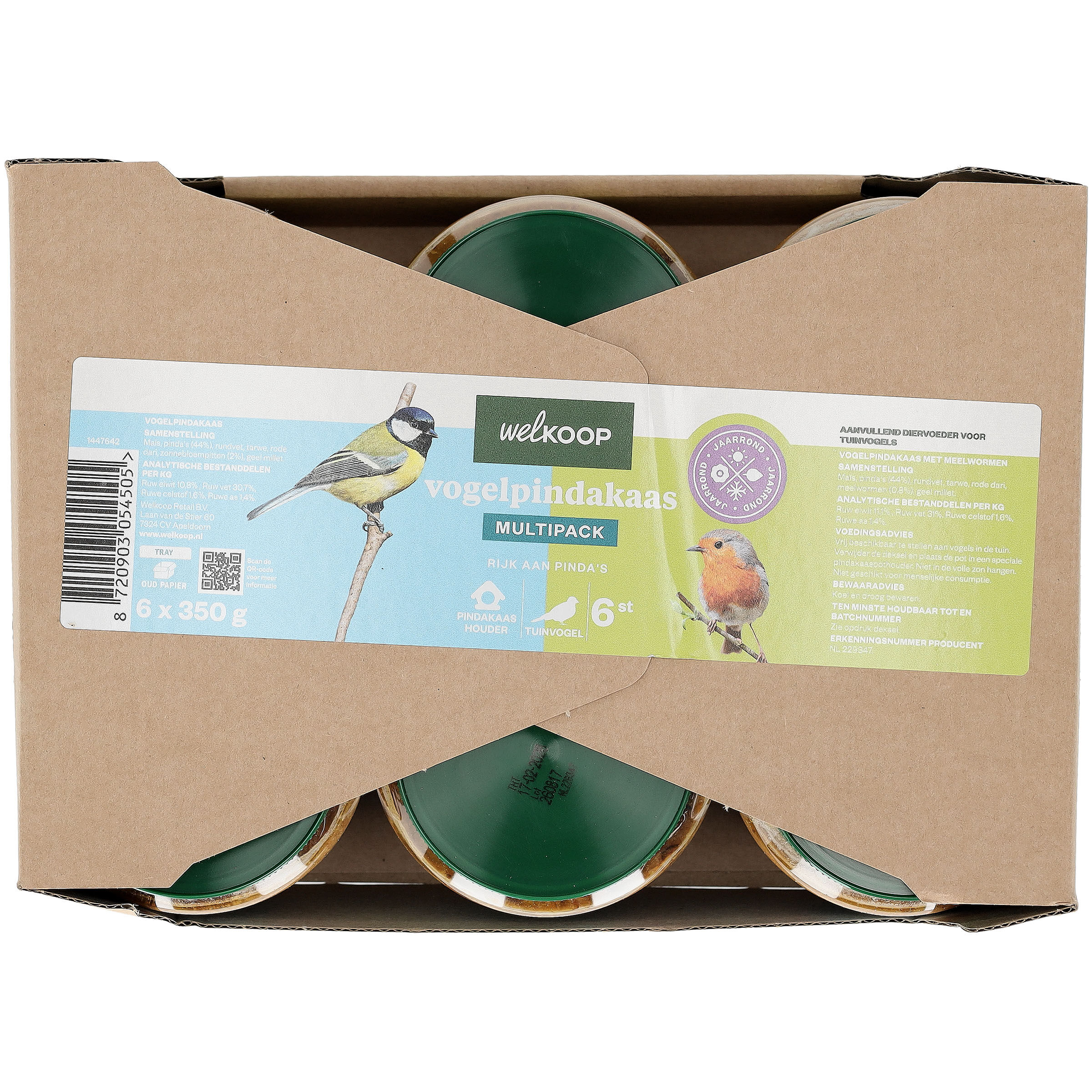 Welkoop - Vogelpindakaas - Tuinvogelvoer - 6 Stuks