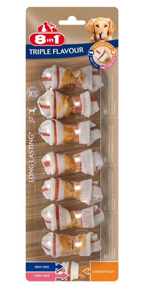 8in1 Triple Flavour Kauwbotten - Hondensnack - 7 Stuks - kip, rund - XS 8in1 Triple Flavour Kauwbotten - Hondensnack - 7 Stuks - kip, rund - XS