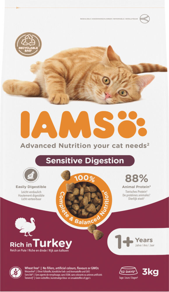 IAMS Sensitive Digestion - Kattenvoer - 3 Kilogram - kalkoen, kip