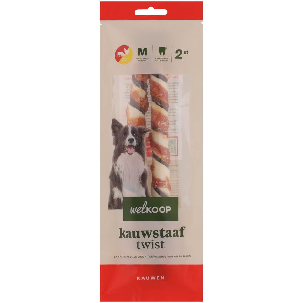 Welkoop - Kauwstaaf Twist - Extra Rund & Kipsmaak - 2 Stuks - rund - M Welkoop - Kauwstaaf Twist - Extra Rund & Kipsmaak - 2 Stuks - rund - M