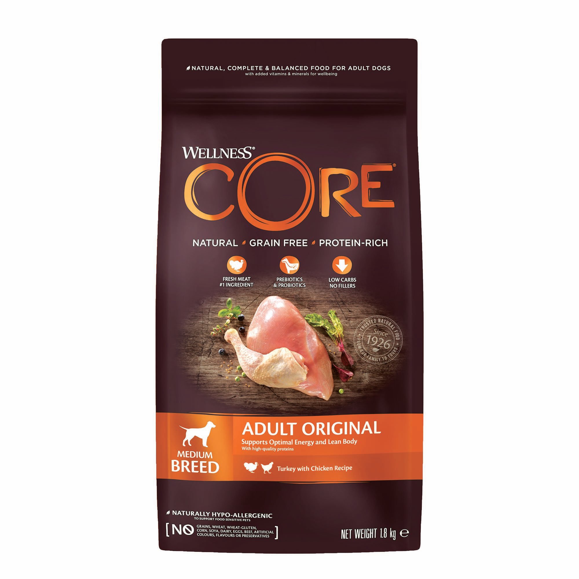 Wellness CORE Adult Original Medium-Breed - Hondenvoer - 1.8 Kilogram - kalkoen, kip Wellness CORE Adult Original Medium-Breed - Hondenvoer - 1.8 Kilogram - kalkoen, kip