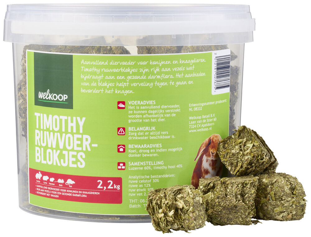 Welkoop Timothyblokjes in emmer - Knaagdiervoer