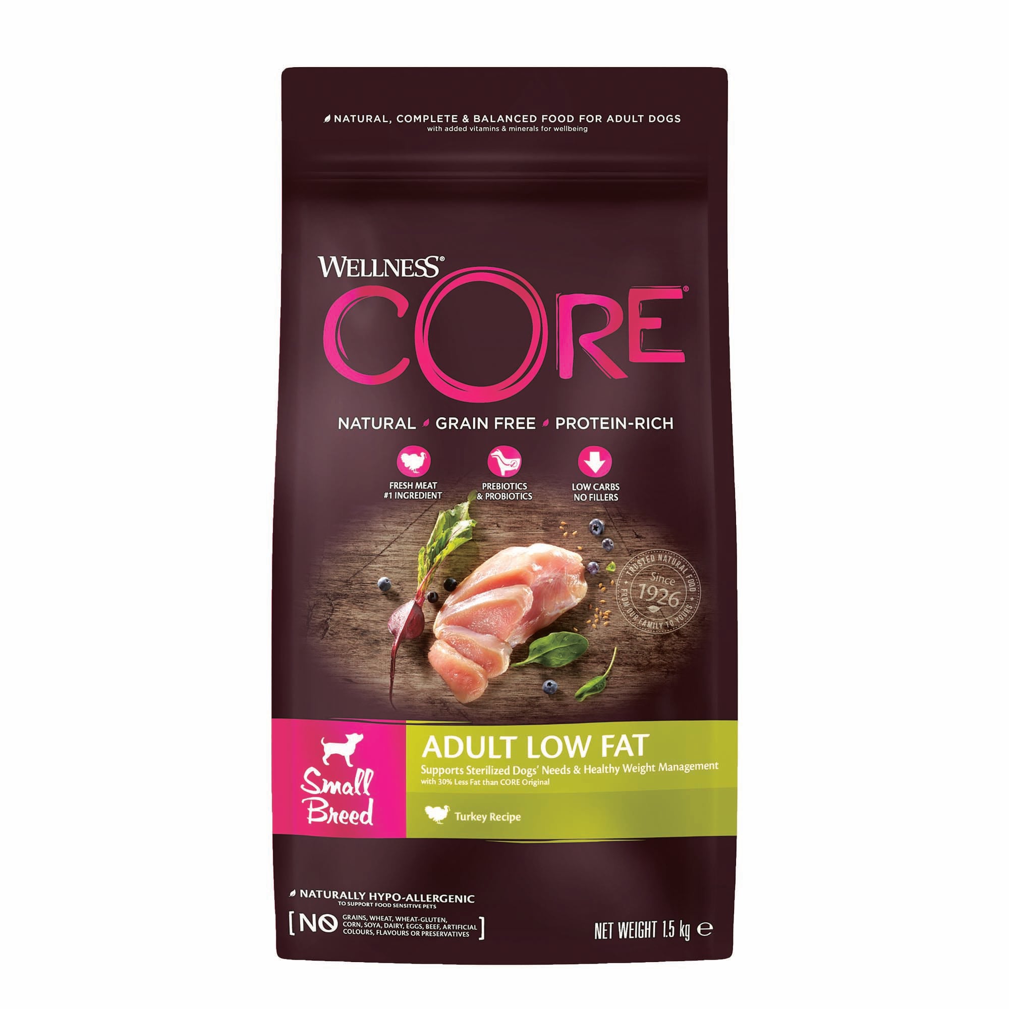 Wellness CORE Adult Low Fat Small-Breed - Hondenvoer - 1.5 Kilogram - Kalkoen Wellness CORE Adult Low Fat Small-Breed - Hondenvoer - 1.5 Kilogram - Kalkoen