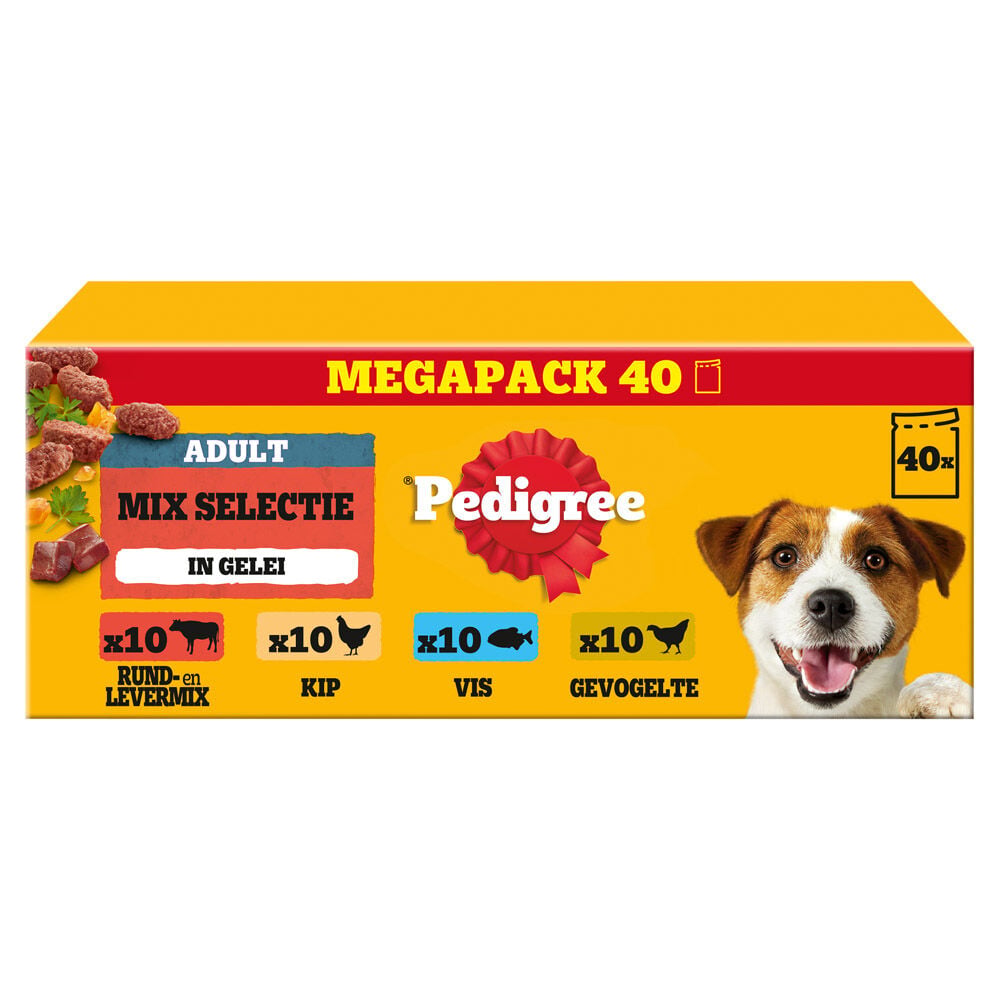 Pedigree Adult Mix selectie in gelei - Hondenvoer - Multipack 40 x 100 gram - 100 Gram - vis