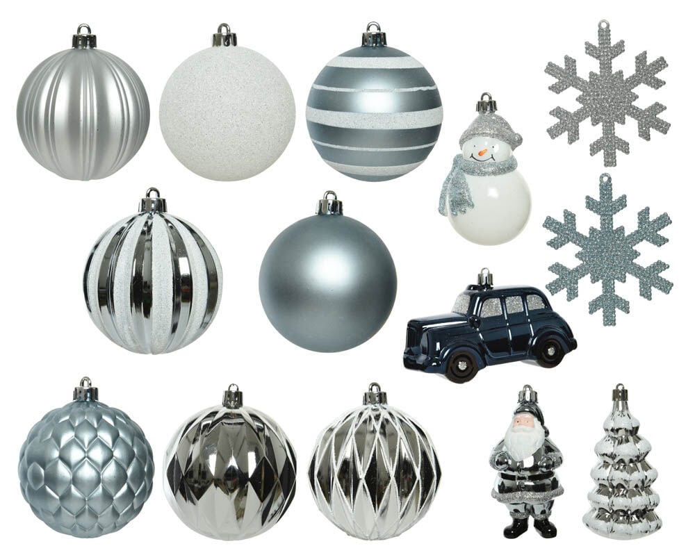 Decoris - Kerstballen mix - Zilver blauw