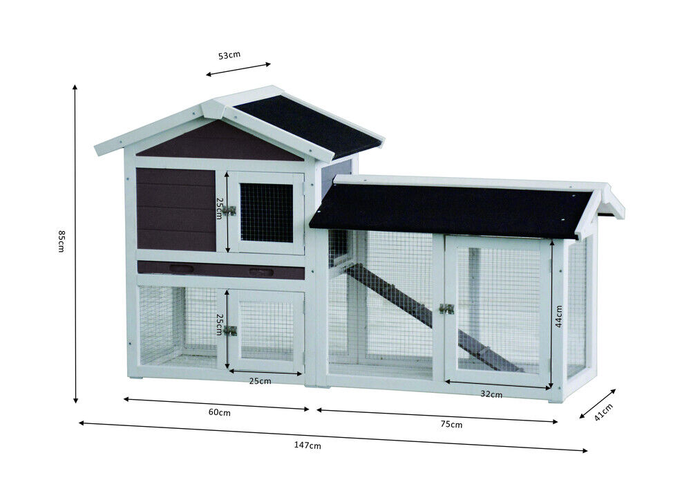 Rabbit Avoriaz - Konijnenhok - 147x53x85 cm - Grijs/ white wash - Medium - Grijs/ white wash - 85x147x20 cm