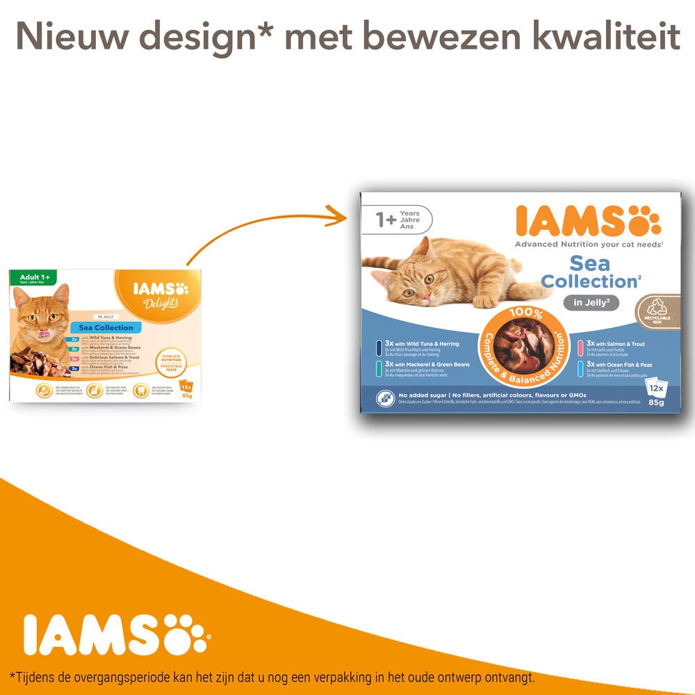 IAMS Delights Sea Collection - Kattenvoer - 12x85 gram - 1020 Gram - vis, vlees