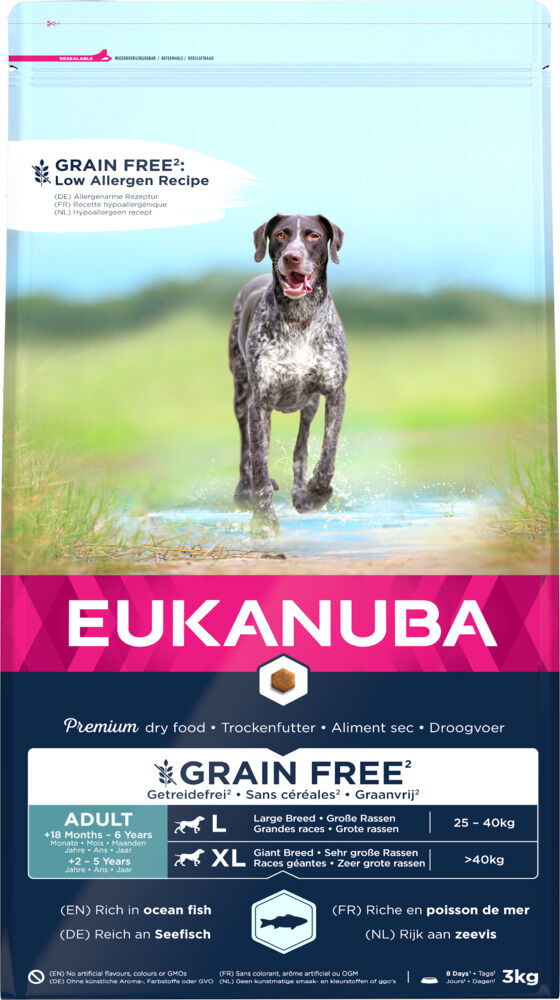 Eukanuba Adult Large breed Graanvrij - Hondenvoer - 3 Kilogram - vis Eukanuba Adult Large breed Graanvrij - Hondenvoer - 3 Kilogram - vis