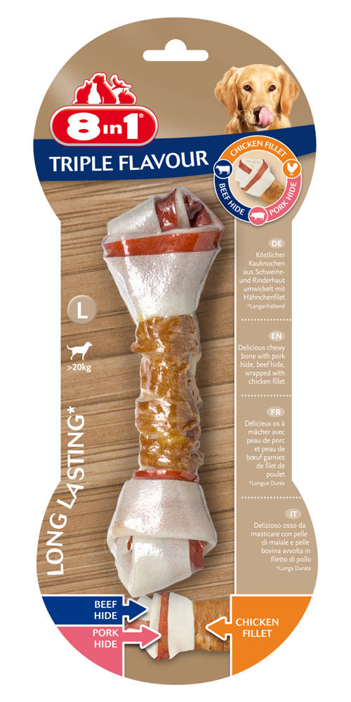 8in1 Triple Flavour Kauwbot - Hondensnack - 1 Stuks - kip, rund - L 8in1 Triple Flavour Kauwbot - Hondensnack - 1 Stuks - kip, rund - L
