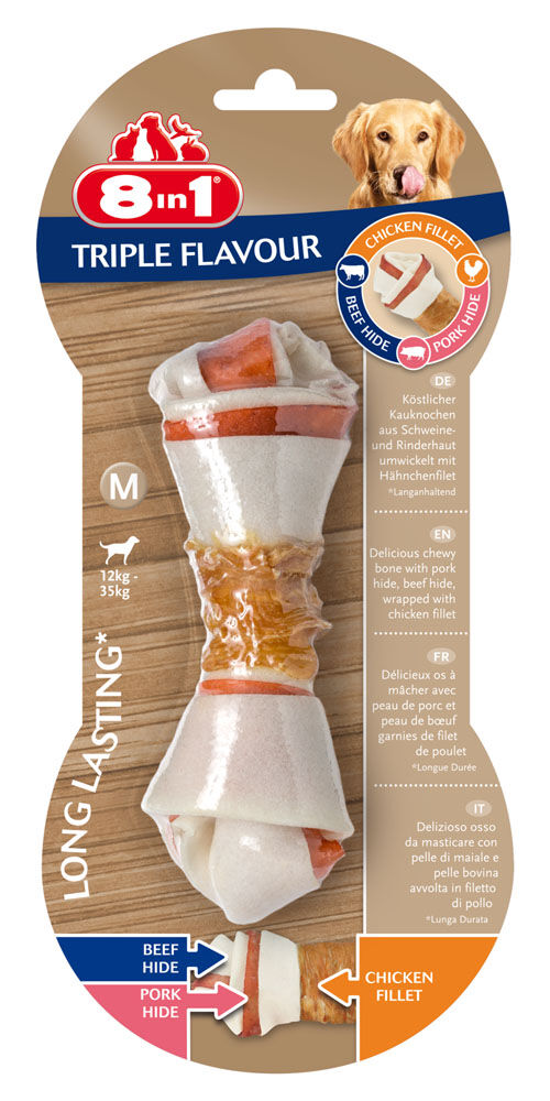 8in1 Triple Flavour Kauwbot - Hondensnack - 1 Stuks - kip, rund - M