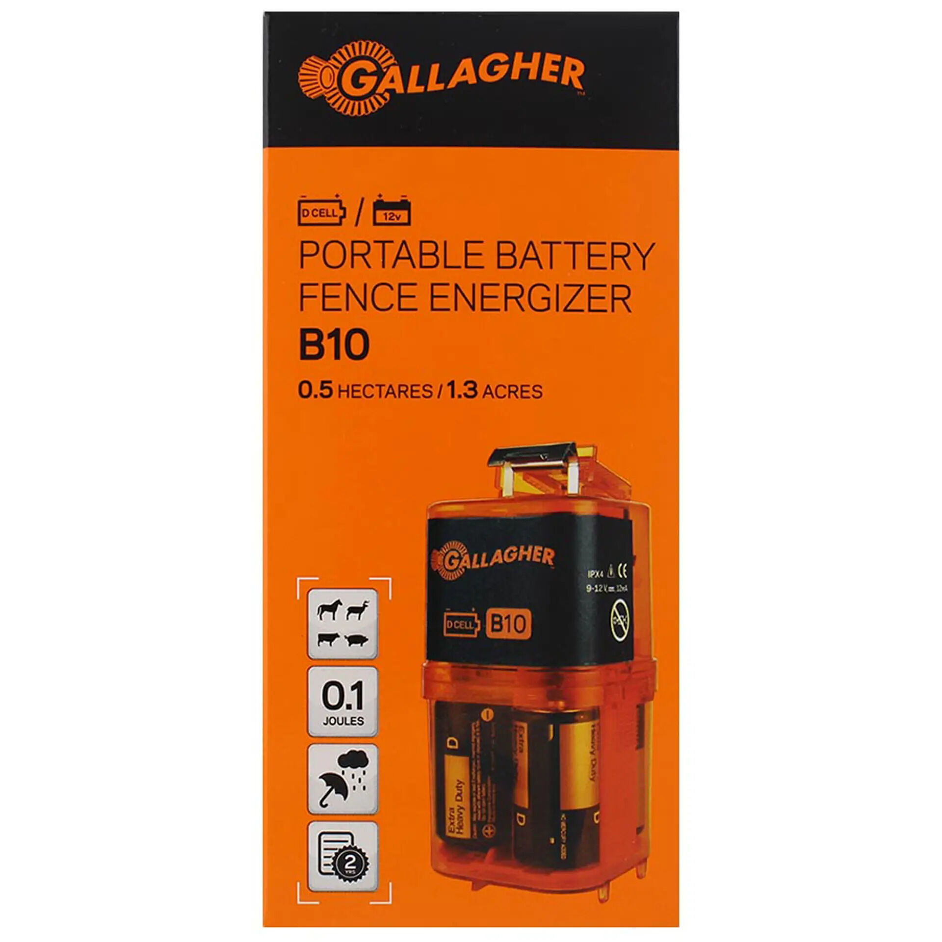 Gallagher B10 PortaFence - Accu schrikdraadapparaat - 18 cm - Oranje - 12V - 0.1 Joule - 8 cm