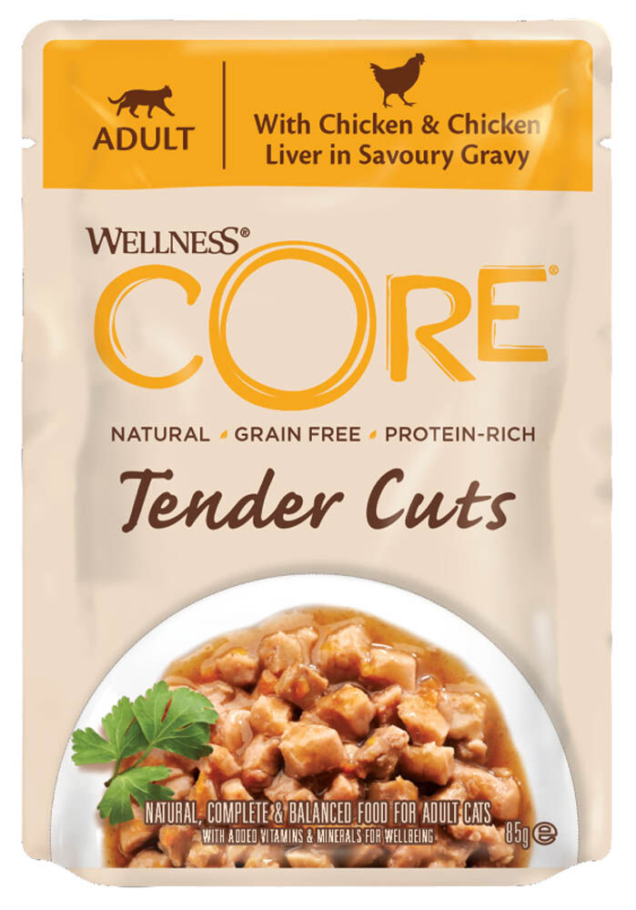 Wellness Core Tender Cuts - Kattenvoer - 85 Gram - lever, kip Wellness Core Tender Cuts - Kattenvoer - 85 Gram - lever, kip