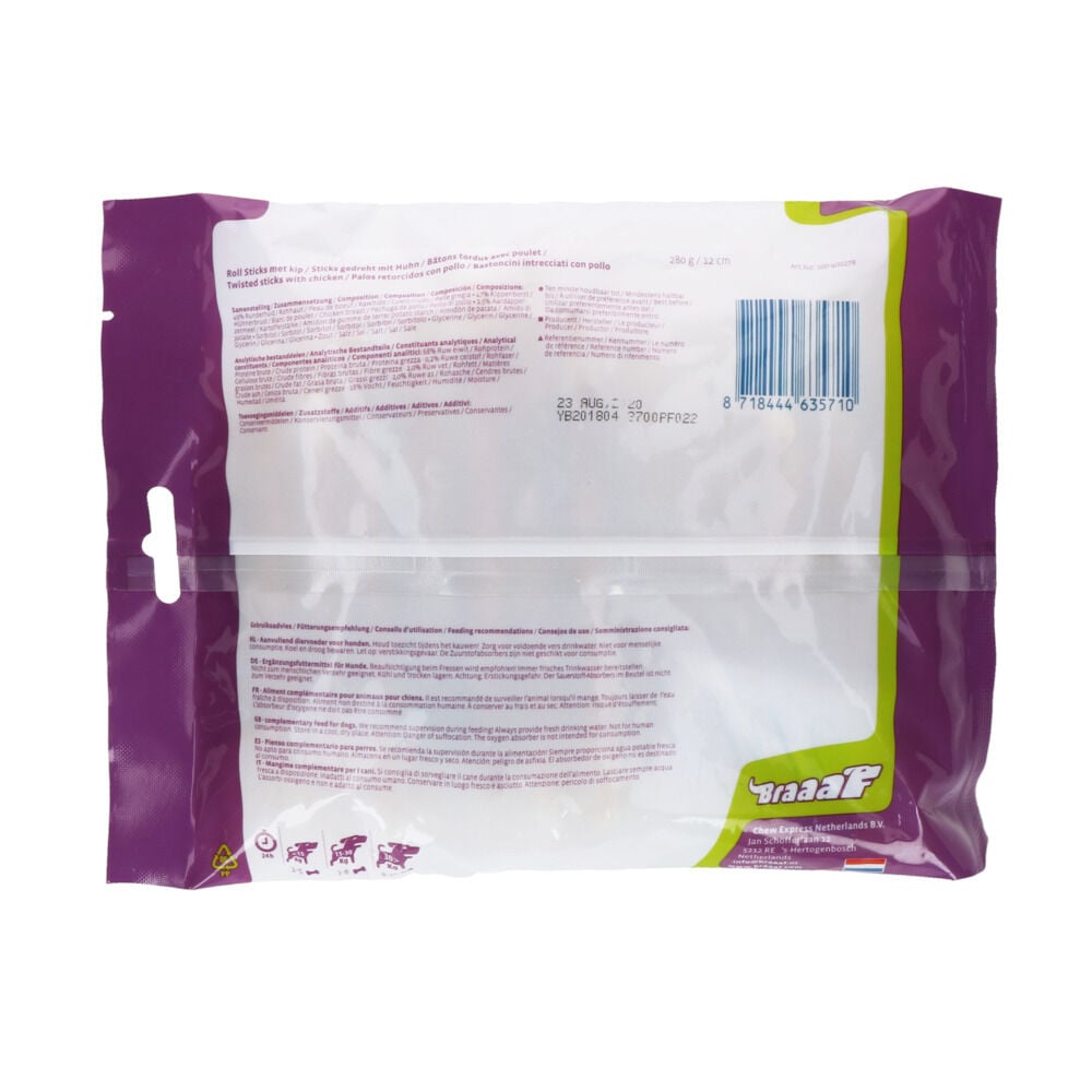 Braaaf Rollsticks - Hondensnack - 300 Gram - kip