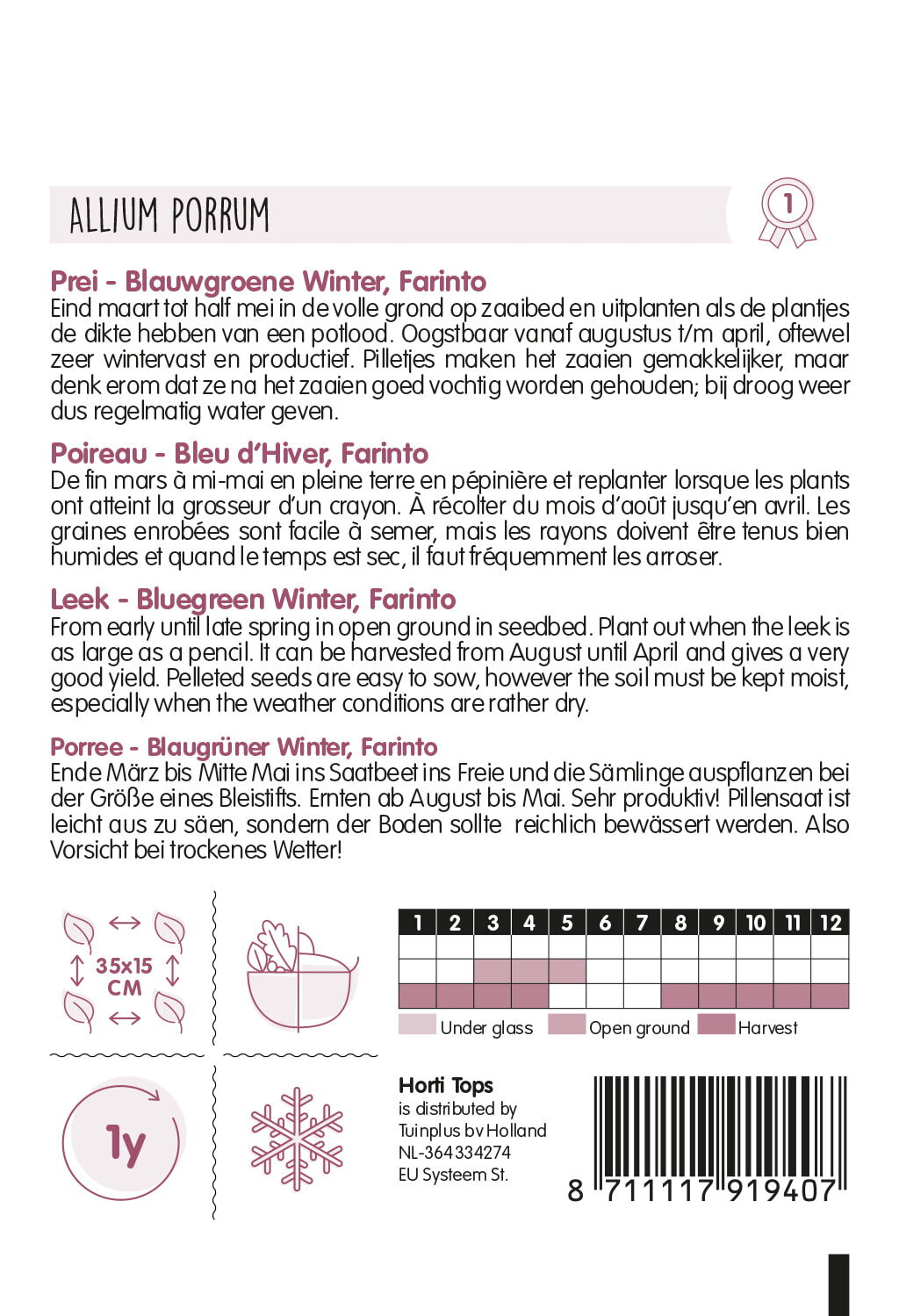 Hortitops Prei Allium Porrum L. Blauwgroene Winter - Groentezaden
